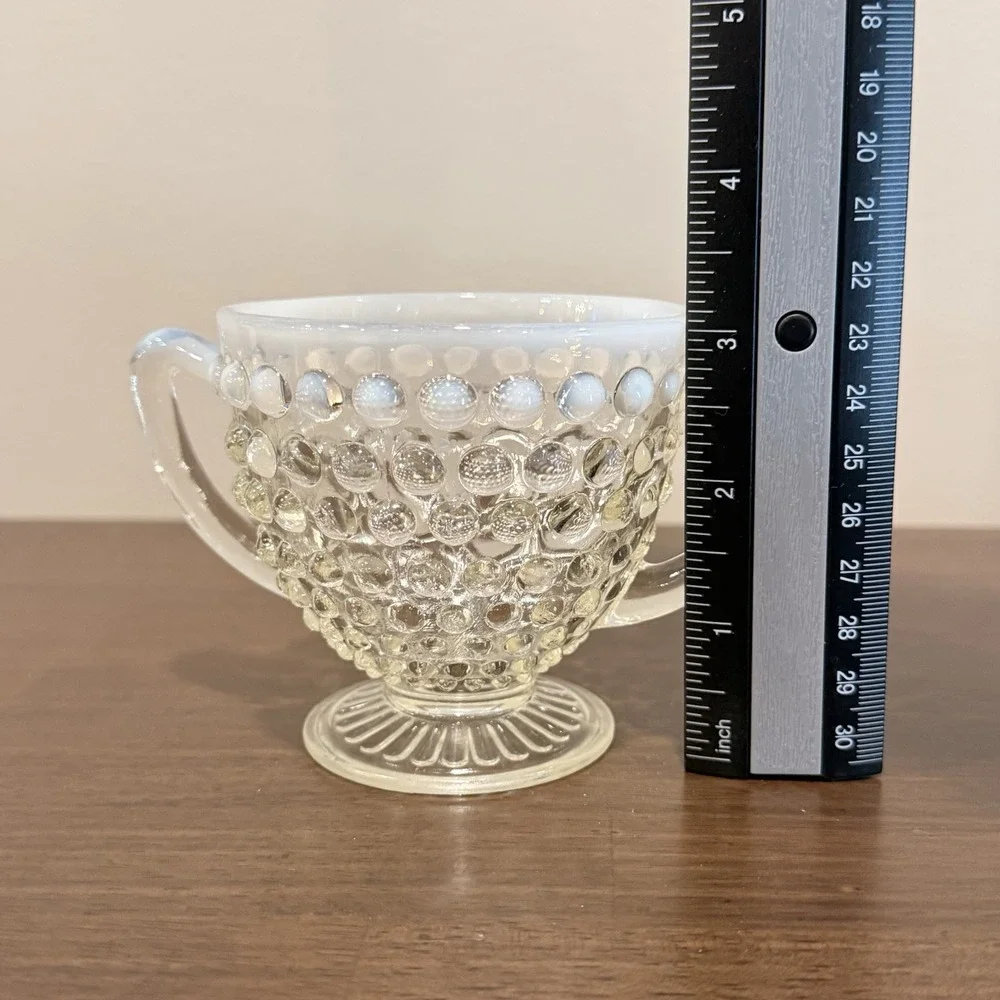 Opalescent Clear White Trim Hobnail Vintage Sugar Bowl 3.25